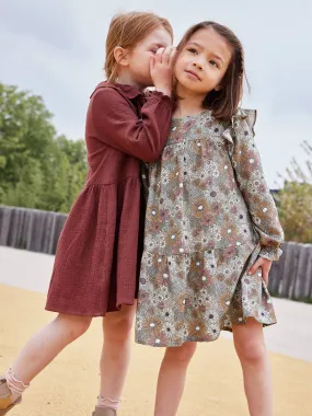 Vestido vaporoso con volante y motivos de flores, para niña