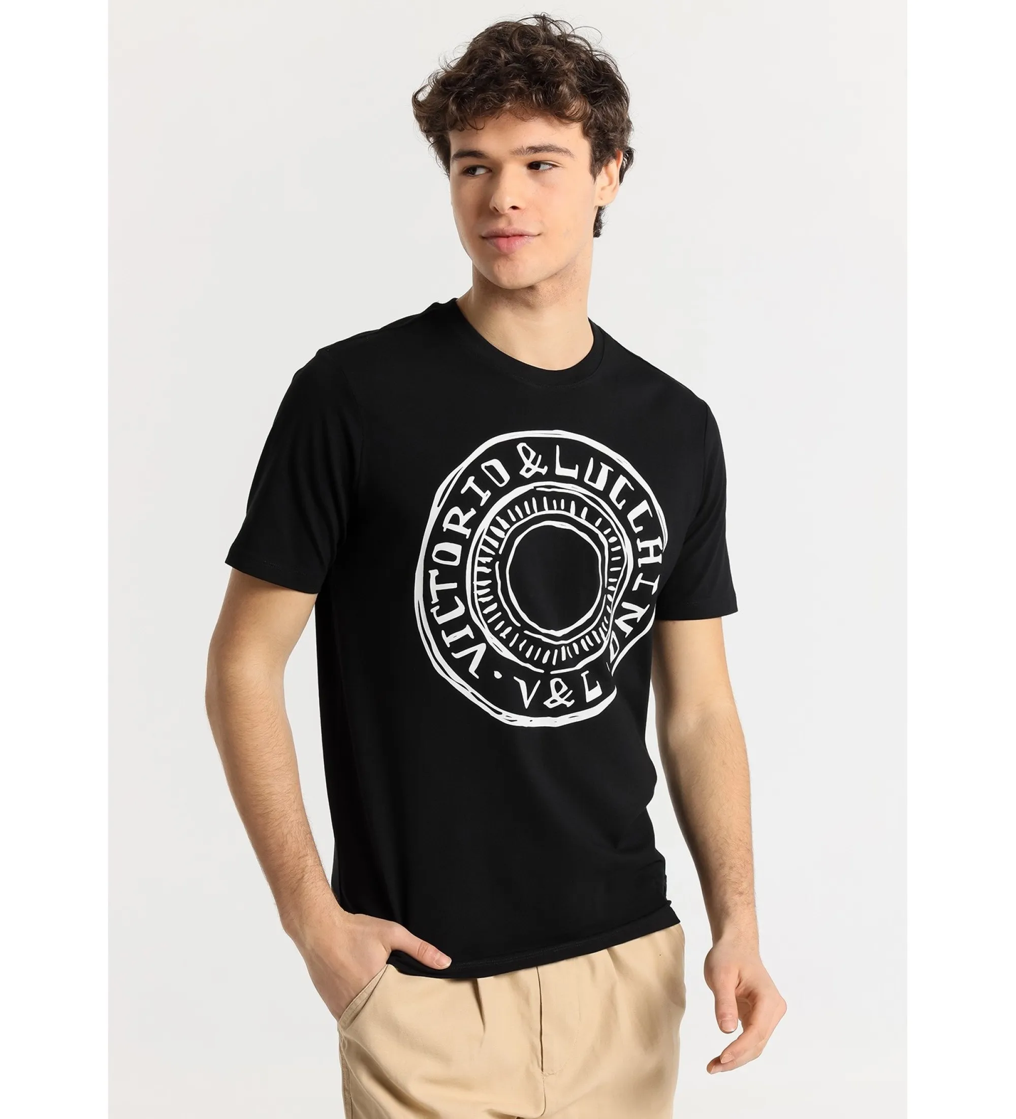 VICTORIO & LUCCHINO, V&L CAMISETA DE MANGA CORTA CON DIBUJO LOGO AL CARBONCILLO NEGRO